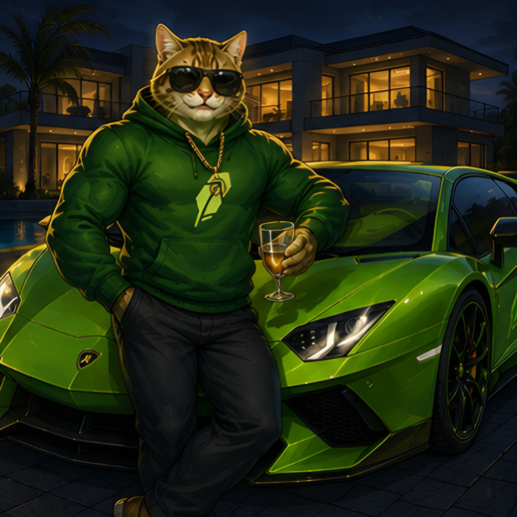 CATINME with a green lambo