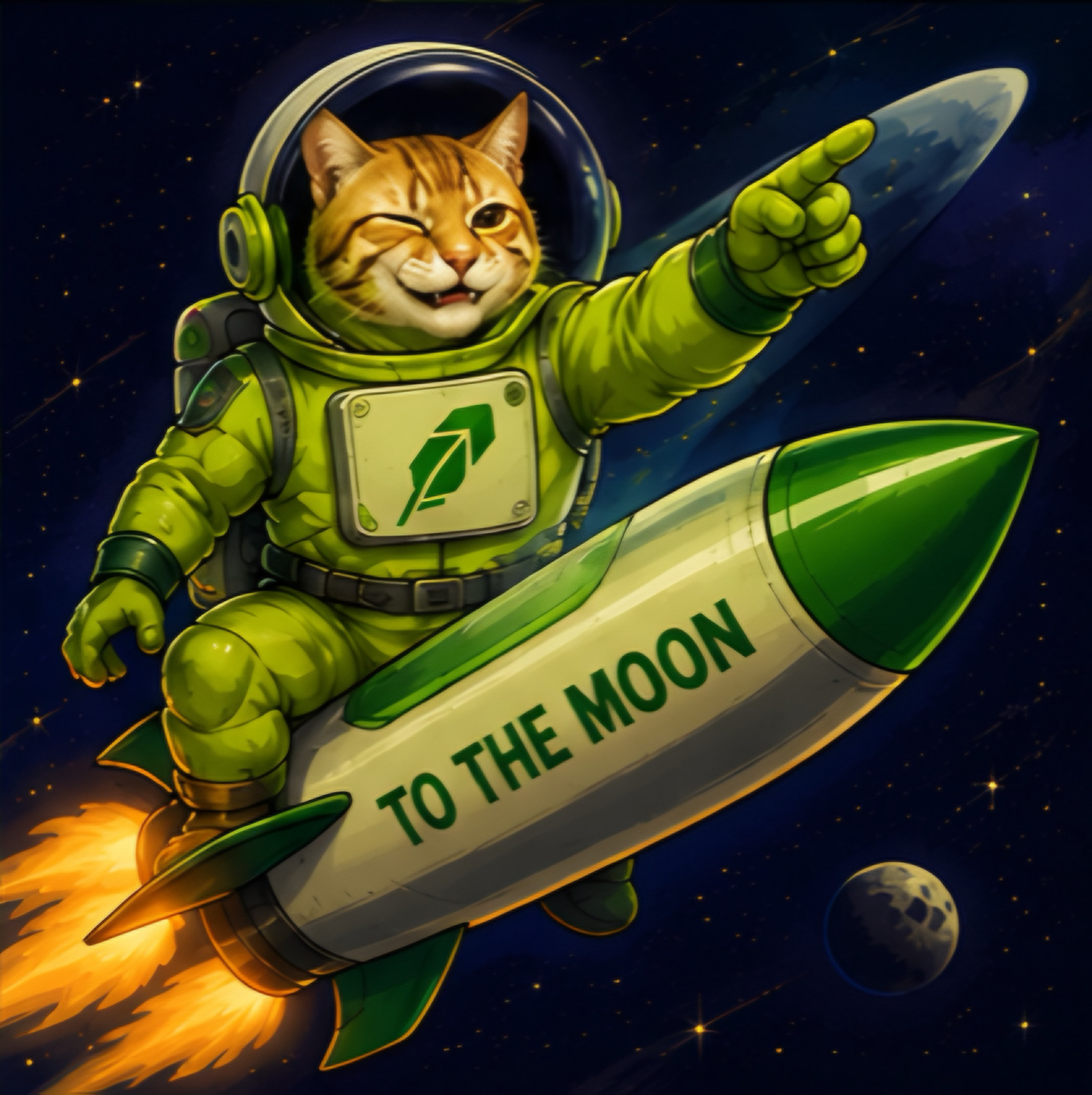 CATINME riding a rocket to the moon